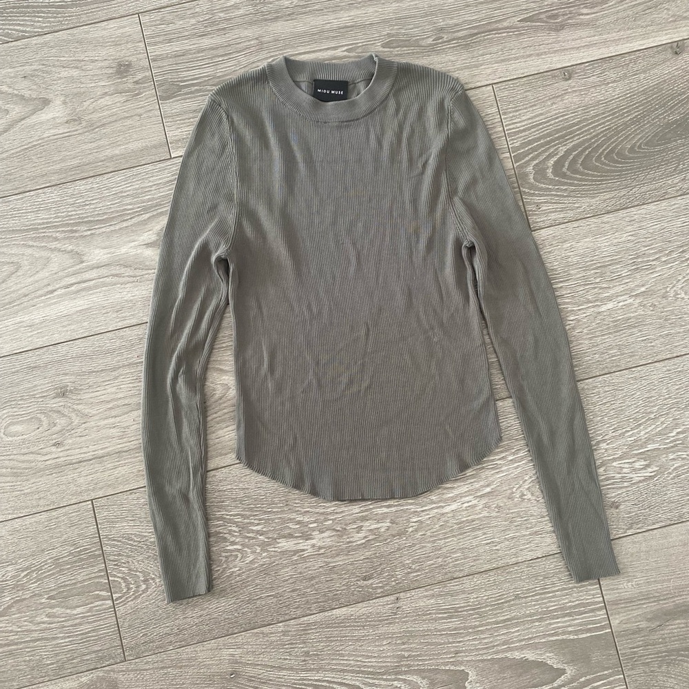 Miou Muse Ribbed Mock Neck Shirt